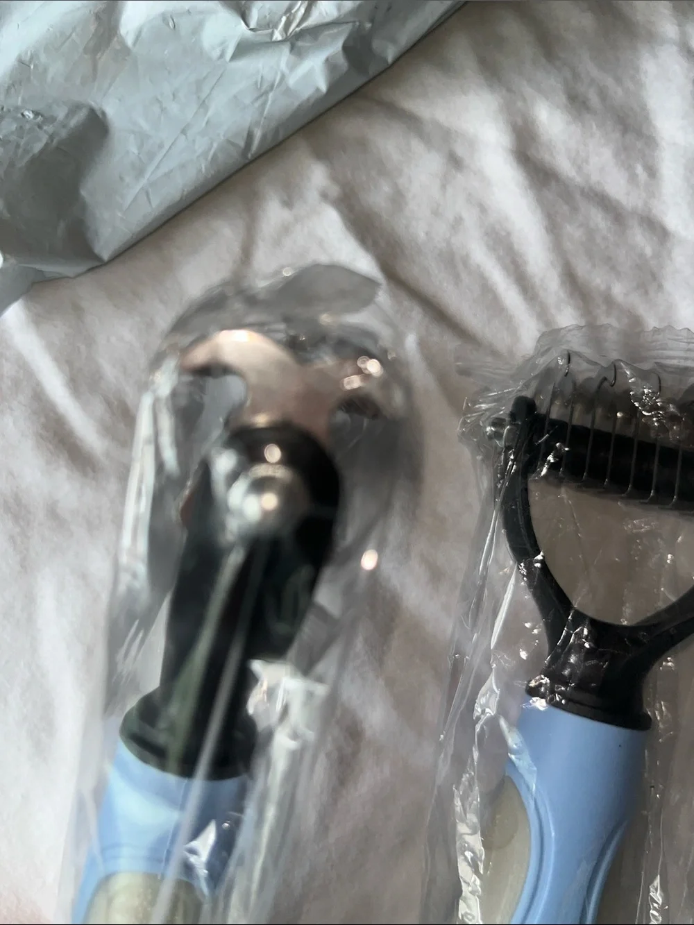 Pet Detangling Comb — Large and Small With Light Blue Handles